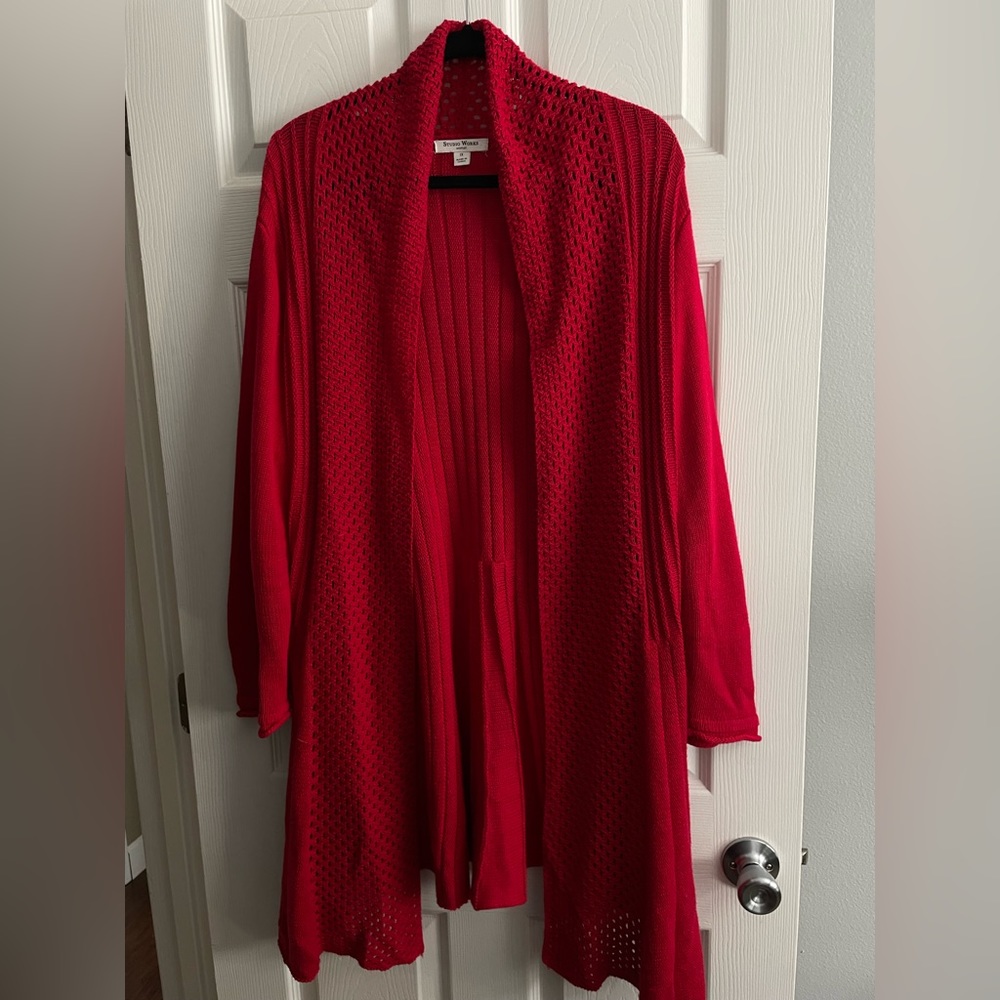 Studio Works red sweater cardigan 1x flare